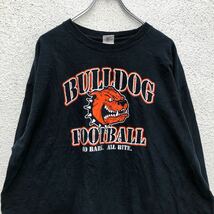 GILDAN 長袖 プリント Tシャツ ネイビー オレンジ ホワイト ギルダン ギルダン フットボール BULLDOG 古着卸 アメリカ仕入 a601-6611_画像2