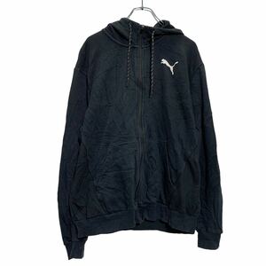 PUMA ジップアップ プリント スウェット パーカー M ブラック ホワイト プーマ 古着卸 アメリカ仕入 a601-6764