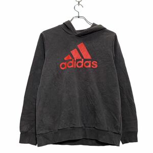 adidas ロゴ スウェット パーカー キッズ 13-14Y 160～ グレー レッド アディダス 裏起毛 古着卸 アメリカ仕入 a602-5282