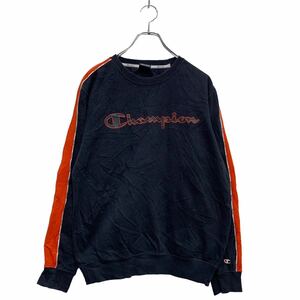 Champion プリント スウェット トレーナー S ブラック オレンジ チャンピオン 切替 裏起毛 袖ロゴライン 古着卸 アメリカ仕入 a602-6042