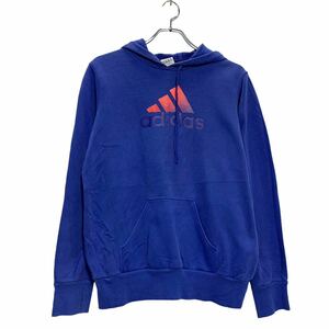 adidas ロゴ スウェット パーカー M ブルー オレンジ アディダス 裏起毛 古着卸 アメリカ仕入 a602-5309