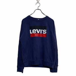 Levi's プリント スウェット トレーナー S ネイビー リーバイス 裏起毛 薄手 古着卸 アメリカ仕入 a602-6037