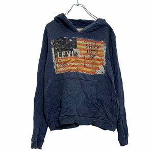 Levi's プリント スウェット パーカー 16 ネイビー オレンジ リーバイス フーディー 古着卸 アメリカ仕入 a602-5701