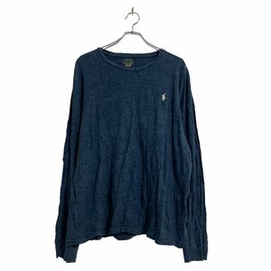 POLO Ralph Lauren 長袖 ロゴ Tシャツ XL 杢ブルー ラルフローレン ロンT ロングTシャツ ワンポイントロゴ 古着卸 アメリカ仕入 a602-5771