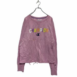 Champion プリント スウェット トレーナー L レディース ピンク チャンピオン 裏起毛 薄手 袖ロゴ 古着卸 アメリカ仕入 a602-6132