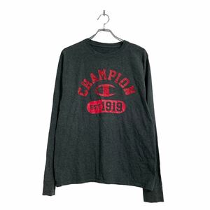 Champion 長袖 プリント Tシャツ M ダークグレー チャンピオン ロンT ロングTシャツ 古着卸 アメリカ仕入 a602-5780