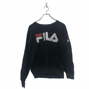 FILA ロゴ スウェット トレーナー レディース M ブラック ホワイト レッド プリント シンプル 古着卸 アメリカ仕入 a603-6319