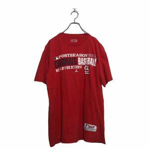 Majestic 半袖 プリント Tシャツ L レッド ホワイト 野球 ロゴ 文字 古着卸 アメリカ仕入 a603-6814