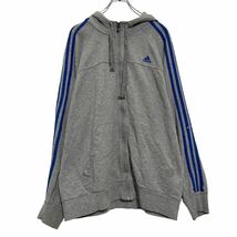 adidas ジップアップ ロゴ スウェット パーカー L グレー ブルー アディダス 裏起毛 古着卸 アメリカ仕入 a603-5312_画像1