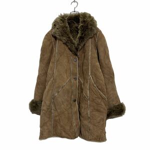 Shearling ムートンコート 2XL～ レディース ブラウン ビッグサイズ ファー フロントボタン ハーフコート 古着卸 アメリカ仕入 a603-6240