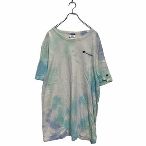 Champion 半袖 ロゴTシャツ L ホワイト ブルー グリーン タイダイ チャンピオン クルーネック 袖ロゴ 古着卸 アメリカ仕入 a603-6782