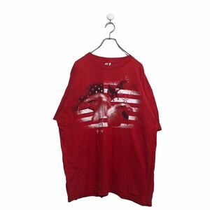 半袖 プリント Tシャツ XL レッド ホワイト アニマル タカ 国旗 ビッグサイズ 古着卸 アメリカ仕入 a603-6780