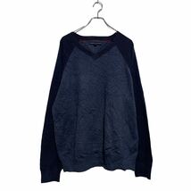 TOMMY HILFIGER コットンニット セーター XL ブルーグレー ネイビー トミーヒルフィガー Ｖネック ラグラン 古着卸 アメリカ仕入 a603-6353_画像1