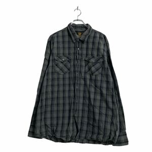 Fishbone 長袖 チェック シャツ 2XL カーキ ブラック フィッシュボーン スナップボタン ビッグサイズ 古着卸 アメリカ仕入 a603-6666