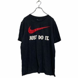 NIKE 半袖 プリントTシャツL ブラック レッド ホワイト ナイキ クルーネック スウォッシュ JUST DO IT 古着卸 アメリカ仕入 a603-6744