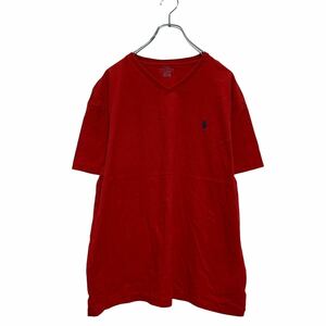 POLO RALPH LAUREN 半袖 ロゴTシャツ L レッド ポロラルフローレン Ｖネック ワンポイント 刺繍ロゴ 古着卸 アメリカ仕入 a604-5770