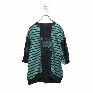 半袖 プリント Tシャツ XL~ ミントグリーン ダークグレー ボーダー 切替 ビッグサイズ 古着卸 アメリカ仕入 a604-5821