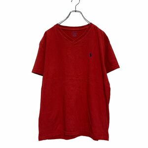 POLO RALPH LAUREN 半袖 ロゴTシャツ M レッド ポロラルフローレン Ｖネック ワンポイント 刺繍ロゴ 古着卸 アメリカ仕入 a604-5771