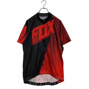 FOX 半袖 プリントTシャツ L レッド ブラック サイクルジャージ ジップアップ ロードバイク 古着卸 アメリカ仕入 a604-5733