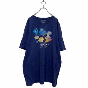 NAUTICA 半袖 プリントTシャツ 2XL ネイビー ビッグサイズ ノーティカ クルーネック 熱帯魚 古着卸 アメリカ仕入 a604-5740