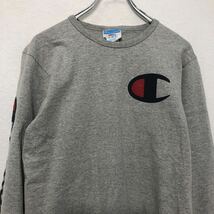 Champion 長袖 ロゴ Tシャツ S チャンピオン グレー レッド ネイビー クルーネック 古着卸 アメリカ仕入 a604-6084_画像2