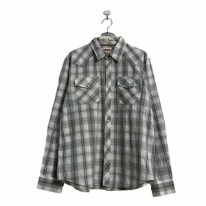 Levi's 長袖 チェック シャツ L グレー ホワイト リーバイス ウエスタン 古着卸 アメリカ仕入 a604-6166