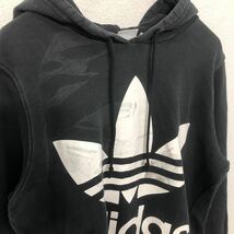 adidas ロゴ スウェット パーカー M アディダス ブラック ホワイト ポケット ビッグロゴ 古着卸 アメリカ仕入 a604-6263_画像9