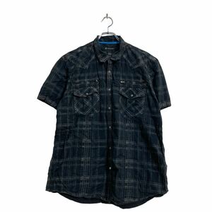 I.N.C 半袖 チェックシャツ XL ブラック グレー ウエスタン ビッグサイズ スナップボタン 古着卸 アメリカ仕入 a604-6459