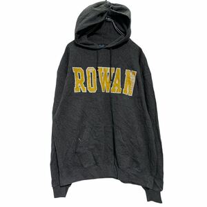 Champion プリント スウェット パーカー L ダークグレー イエロー チャンピオン ROWAN カレッジ 古着卸 アメリカ仕入 a604-6449