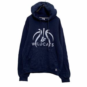 Russell プリント スウェット パーカー S ネイビー ラッセル 裏起毛 プルオーバー WILDCATS バスケ 古着卸 アメリカ仕入 a604-6464