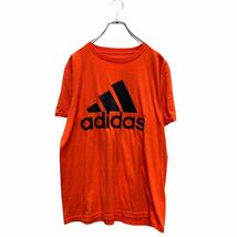 adidas 半袖 ロゴTシャツ M ネオンオレンジ アディダス クルーネック ビッグロゴ 古着卸 アメリカ仕入 a604-6655_画像1