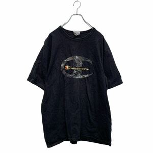 Champion 半袖 ロゴTシャツ XL ブラック ゴールド チャンピオン ビッグサイズ クルーネック 迷彩ロゴ 古着卸 アメリカ仕入 a604-6665