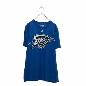 adidas 半袖 ロゴ Tシャツ アディダス L ブルー クルーネック プリント 古着卸 アメリカ仕入 a604-6929