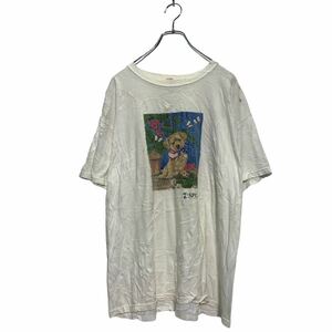 M&O Knits 半袖 プリントTシャツ L ホワイト メキシコ製 クルーネック 子犬 古着卸 アメリカ仕入 a604-7004