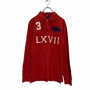 Polo Ralph Lauren 長袖 ビッグロゴ ポロシャツ L 170～ キッズ レッド ポロラルフローレン 鹿子 古着卸 アメリカ仕入 a604-7096