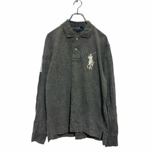 Polo Ralph Lauren 長袖 ビッグロゴ ポロシャツ M グレー ポロラルフローレン 鹿子 ナンバリング 3 古着卸 アメリカ仕入 a604-7095