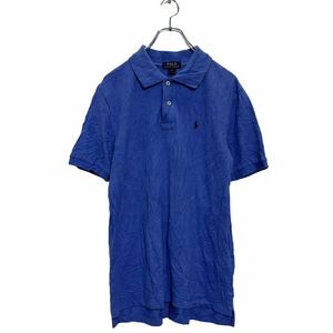 POLO RALPH LAUREN short sleeves plain polo-shirt L 160~ Kids blue Polo Ralph Lauren one Point Logo deer . old clothes . America buying up a604-7234