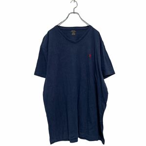 POLO RALPH LAUREN 半袖 ロゴTシャツ L ネイビー ポロラルフローレン Vネック ワンポイントロゴ 古着卸 アメリカ仕入 a604-7397