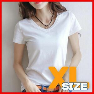 Vネック シャツ 半袖 きれいめ シンプル カットソー レディース Tシャツ 黒 XL インナー 半袖Tシャツ