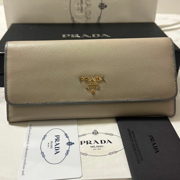 新品同様！　現行 プラダ PRADA 財布 長財布 サフィアーノレザー　バイカラー