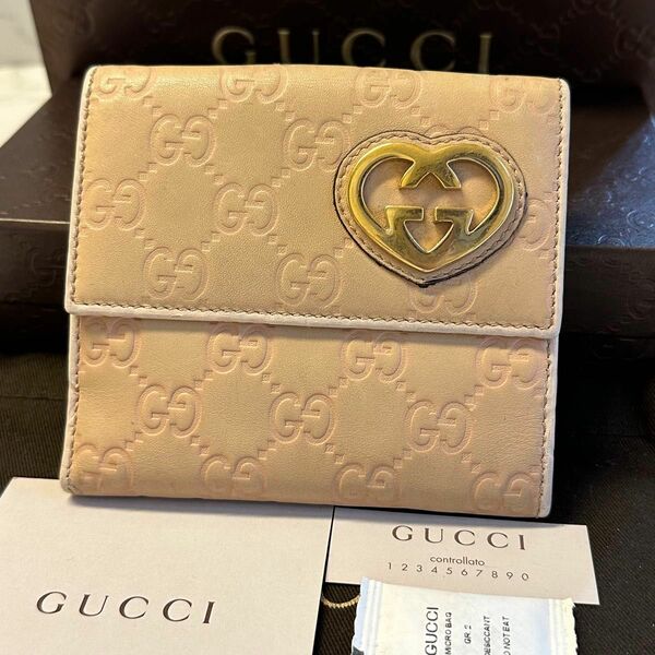 新品同様！ グッチ GUCCI 財布 二つ折り　折り財布　シマレザー　ラブリーハート