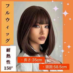 フルウィッグ かつら 耐熱 ウィッグ ライトブラウン 自然　ブラウン　ストレートヘア　ヘアアイロン　前髪　 セミロング　ミディアム