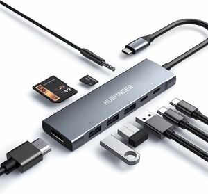 【送料無料】HUBFINDER USB C ハブ 9in1 タイプC ハブアダプター カードリーダー 3.5mm イヤホンジャック タイプC データ転送ポート(A108)