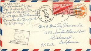 軍事郵便　第２次大戦米軍　イラン　1943　795陸軍局　ホラムシャハル　カバー　　