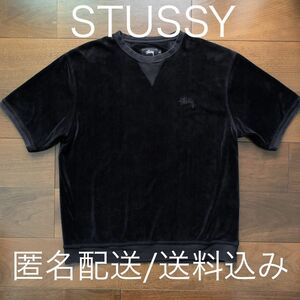 STUSSY ステューシー ベロアTシャツ 黒 ブラック ショーンフォント SS