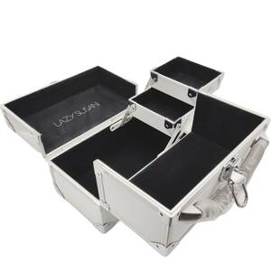 E04038 レイジースーザンメイクボックス LAZY SUSAN ハードケース 小物入れ メイクアップ アルミ製 化粧箱 コスメケース 美品
