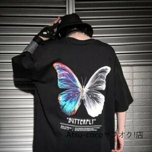 新作春Tシャツ レディース 半袖 夏 大きいサイズ ビッグTシャツ 蝶柄 チュニック カットソー ロンティー ロング Tシャツ