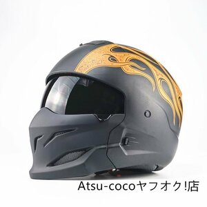 人気新品オートバイヘルメットサムライブラックスコーピオンヘルメットハーレーレトロコンビネーションヘルメット顎部分着脱できる