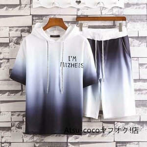 夏新作 パーカー トレーナー メンズジャージセット★アップ 上下セット ★スウェット 半袖★トレーニングウェア M-3XL ブラック