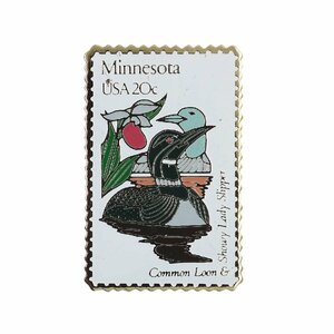 Minnesota USA 20c アメリカの切手型 ピンズ 鳥 ハシグロアビ アンド ラン ピンバッチ ピンバッジ 留め具付き